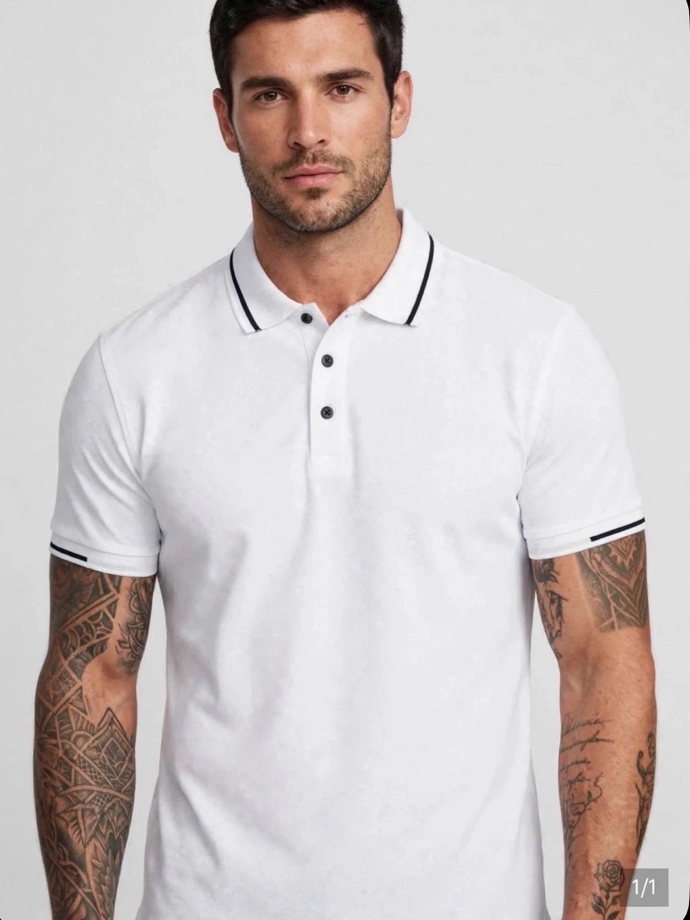 Men's White  Golf Polo with Navy Contrast Trim